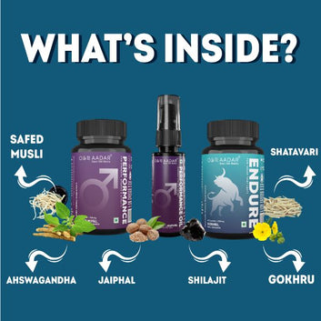 AADAR Ayurveda Stamina for Men Combo Pack <br> (2 x 60 Capsules + 1 x 30 ml)