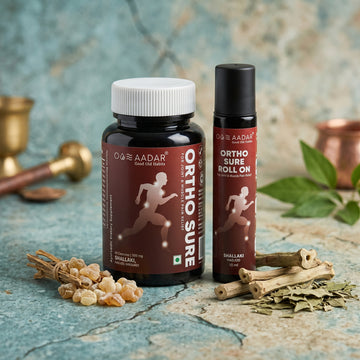 AADAR Ayurveda Ortho Sure Capsule and Roll On Combo Pack for joint, knee, muscle pain relief <br> (60 Caps + 10ml)