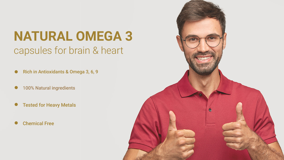 AADAR Ayurveda Natural Omega 3 for Brain and Heart Health  (60 Capsules) A+ Banner