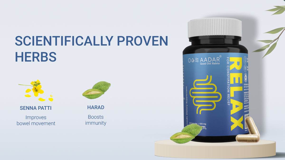 AADAR Ayurveda Relax Pro Capsule (Constipation & Gastric Relief) (60 Capsules) A+ Banner