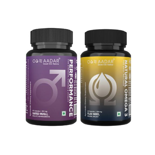 AADAR Ayurveda Performance and Natural Omega 3 Combo Pack for Wellness <br> (2 x 60 Capsules)