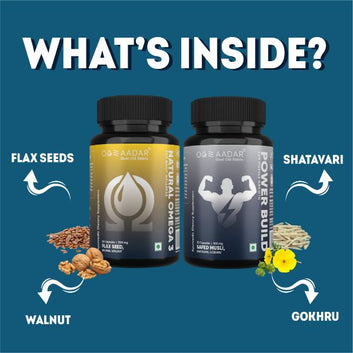 AADAR Ayurveda Power Build & Natural Omega 3 fitness Combo Pack <br>  (60 Capsules X 2)